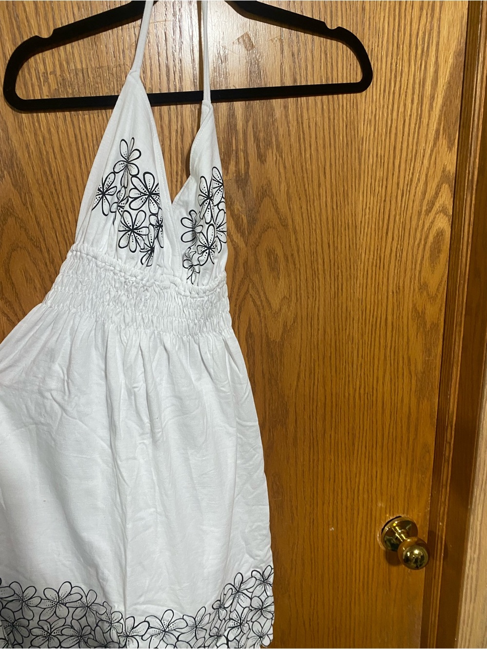 White Halter Sundress with Black Floral Embroidery